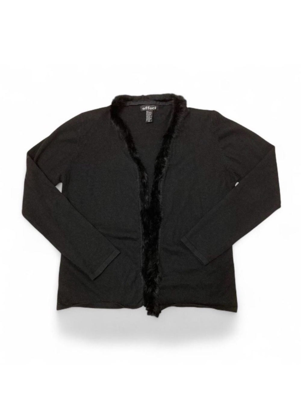 Vintage Y2K Effeci Black Cardigan Faux Fur Women’s Medium Whimsigoth Grunge Goth